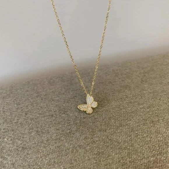 NEW Silver / Gold Cubic Zircon Butterfly Necklaces - Picture 5 of 5